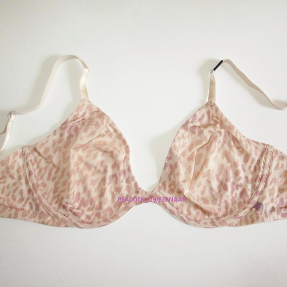 38C Victoria's Secret Unlined Demi Bra Smooth Silky Satin Ivory Leopard - Picture 1 of 8